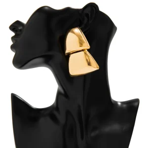 Vintage Minimalist Geometric Stud Earrings Double Trapezium Shape Oversize Gold Plated Statement Bold Earrings