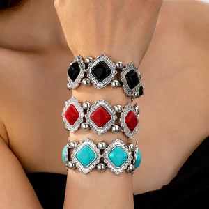 Vintage Multi-Color Turquoise Beaded Bracelet Boho Chic Elastic Stretch Handcrafted Retro Jewelry