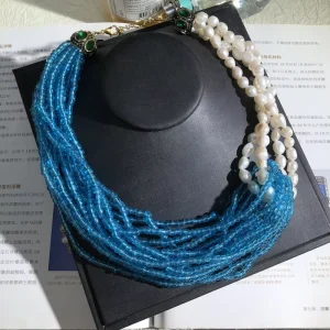 Vintage Multi Layered Glass Beads Freshwater Pearl Wrapping Necklace Fashion Costume Jewelry