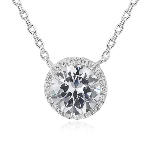 Vintage Party Fashion Jewelry White Gold Plated Zircon 925 Sterling Silver Charm Necklace