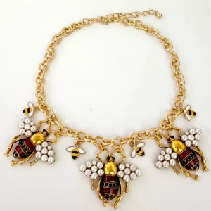 Vintage Pearl Bee Antique Bug Insect Gold Chain Necklace Cute Pearl Bee Women Party Jewelry