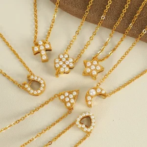 Vintage Pearl Cross Heart Moon Stainless Steel 18K Gold Plated Pendant Fashion Jewelry Necklaces For Women Gift