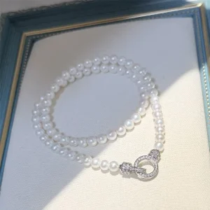 Vintage Pearl Necklace Pearl Crystal Zircon 5-5mm Luxury Fashion Women Jewelry Charm Beaded Freshwater Pearl Necklace