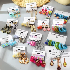 Vintage Pearl Stud Earrings Fashion Flower Heart Earrings Retro Colorful Resin Earrings Set for Teen Girls