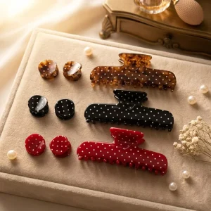Vintage Polka Dot Acetate Hair Grip Large Shark Clip Elegant Hair Accessory for Women Girls Daily Use