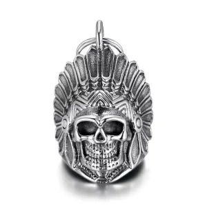 Vintage Punk Stainless Steel Native Chief Guardian Bell Keychain for Motorcycle Biker Lucky Charm