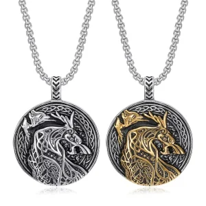 Vintage Punk Viking Pirate Wolf Totem Talisman Waterproof Tarnish Free Stainless Steel Jewelry Pendant Necklace Men