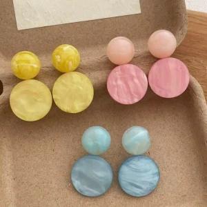 Vintage Resin Gradient Round Earrings Fashion Versatile Geometric Stud Earrings Ear Jewelry for Women