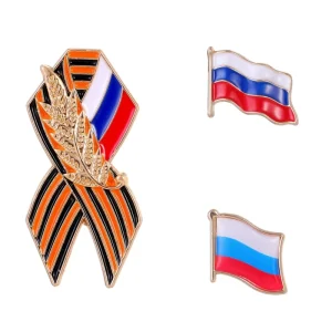 Vintage Russian George Silk Plating Alloy Letters Badge Brooch Wheat Knot Enamel Lapel Pin Birthday Men Women Suit Shirt Collar