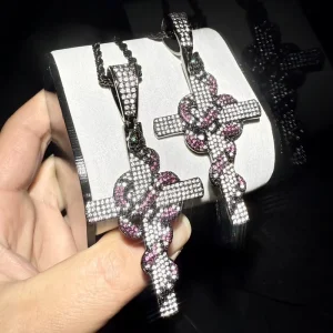 Vintage Serpent Cross Necklace Zircon Paved Streetwear Jewelry in Stock