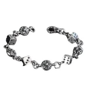 Vintage Silver Plated Zinc Alloy Charm Bracelet Geometric Design Aged Engraved Dice Shape Jewelry Gift Women