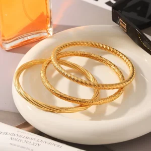 Vintage Simple Spiral Texture 18K Gold Plated Stainless Steel Women’s Cuff Bracelet Fashion Jewelry