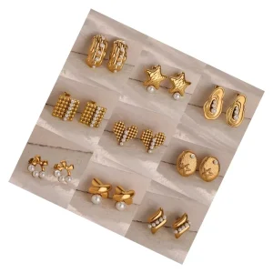 Vintage Square Love Design Drop Earrings with Stainless Steel Pearls