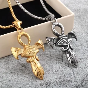 Vintage Stainless Steel Egyptian Ankh Cross Pendant Necklace Single Sided Unisex Jewelry Bulk Supply