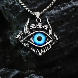 Vintage Stainless Steel Evil Gemstone Pendant Necklace for Men Gothic Jewelry Bulk Supply