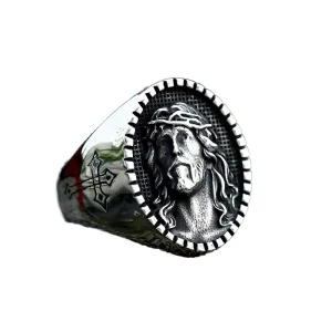 Vintage Stainless Steel Fashion Ring Classic Retro Jesus Head Cross For Men