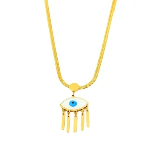 Vintage Stainless Steel Gold Plated Eye Evil Charm Pendant Blue Lucky Eyes Jewelry Tassel 24K Gift