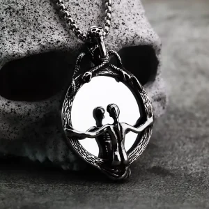 Vintage Stainless Steel Gothic Magic Mirror Pendant Necklace for Men Norse Style Jewelry