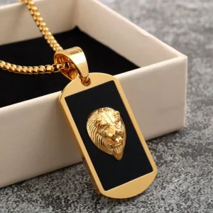 Vintage Stainless Steel Lion Square Pendant Necklace for Men Women Streetwear Jewelry Bulk Supply