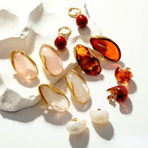 Vintage Statement Jewelry Water Drop Earrings 18K Gold PVD Stainless Steel Chunky Lightweight Resin Earrings Set