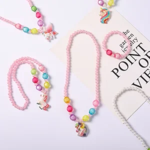 Vintage Style African Costume Jewelry Set Kids Chunky Pearl Necklace with Cartoon Pendants