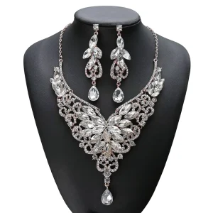 Vintage Style Crystal Jewelry Sets Gold Plated Rhinestone With Floral Pattern for Wedding and Party Decorations