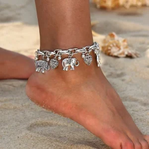 Vintage Style Elephant Heart Charm Chain Anklet Alloy Foot Accessories Summer Foot Jewelry