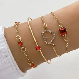 Vintage Style Green Blue Red Zircon Love Butterfly Bracelet Set for Women Jewelry