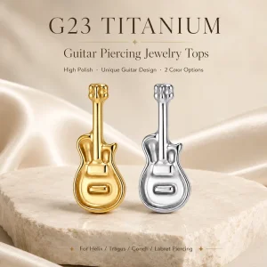 Vintage Titanium Guitar Piercing Jewelry Internally Threaded 18K Gold Plated Wedding Engagement Music Ear Cartilage