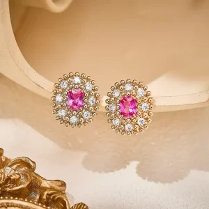 Vintage Victorian Style Fireworks Earrings Set with Red Corundum Zircon for Women’s High End Party Engagement Brass Jewelry