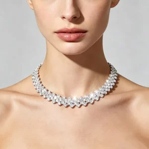 Vintage Wedding Party Fashion Jewelry Silver Crystal Rhinestone Tennis Choker Necklace for Women Girls