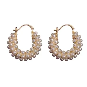 Vintage Women Elegant Pearl U Shape Earring for Women Waterproof Hypoallergenic Party Beaded Pearl Hoop Earring Jewelry Gift