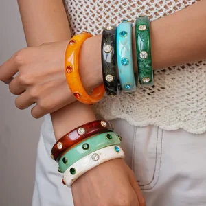 Vintage Women Girls Acrylic Resin Crystal Bangles Geometric Fashion Bracelet Jewelry