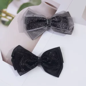 Vintage Women’s Simple Hair Accessories Bow Hairpin Sequin Jewelry Fashion Hair Rope Black Grey for Party Occasions