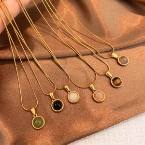 Vintage Women’s Stainless Steel Natural Stone Chain Light Luxury High-end Tiger’s Eye Necklace for Women