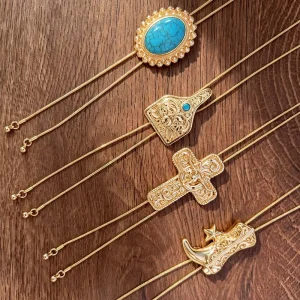 Vintage Zinc Alloy Metal Cross Charm Tag Boot Pendant Turquoise Necklace Adjustable Chain Boho Ethnic Fashion Pendant Women