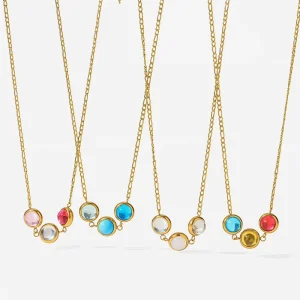 Viral Dopamine Round Bead Zircon Stainless Steel Link Chain Necklace 18K Gold Plated Waterproof Jewelry Unique Designer Style