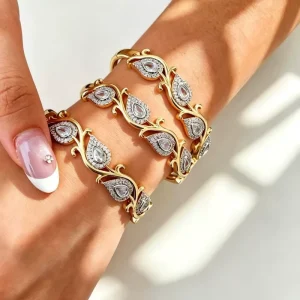 Viral Tiktok INS New Trendy Copper Jewelry Two Tone Plated Teardrop Cubic Zircon Party Gift Anniversary Wrist Bangle Bracelet