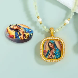 Virgen De Guadalupe Handmade Painting Customized Catholic Religious Necklace Copper Pendant Jewelry Items