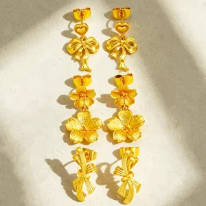 Vivid Flower Design Trendy 24K Gold Plated Wedding Party Drop Earrings