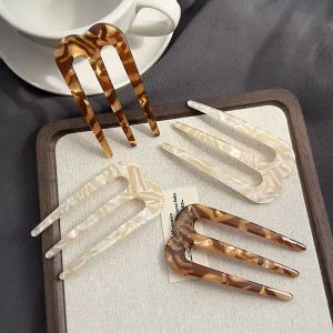 WEINI Comb Acetate Three Teeth Ball Head Dish U Shaped God Hairpin Simple Hair Combs for Women for Parties Customize
