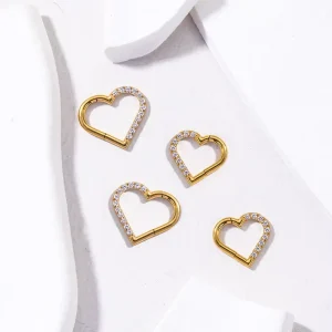 WT ASTM F136 Titanium Heart Shape Half CZ Paved Nose Rings G23 Hinged Segment Rings Clickers Earrings Piercing Body Jewelry