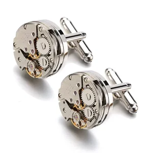 Watch Movement Cufflinks for Immovable Steampunk Gear Watch Mechanism Cuff Links for Mens Relojes Gemelos