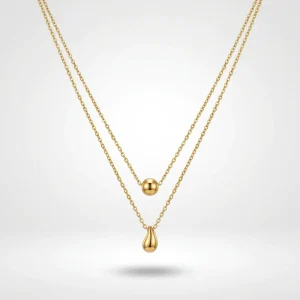 Water Drop Bead Double Layer Necklace 18K Gold Plated Stainless Steel Waterproof Tarnish Free Jewelry
