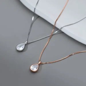 Water Drop Shape Cubic Zircon Stone Pendant Rose Gold Plated Box Chain 925 Sterling Silver Necklaces Fashion Jewelry for Women