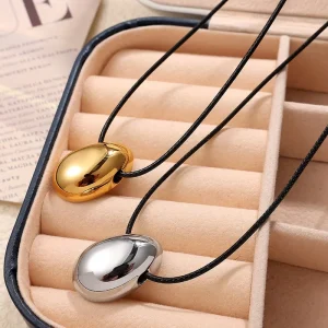 Water Drop Shaped Pendant Necklace for Women Adjustable Gold and Silver Color Pulling Cord Pendant Necklace