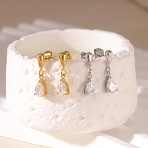 Water Drop Zircon Earrings Stainless Steel 18K Gold Plated Waterproof Hypoallergenic Women Jewelry