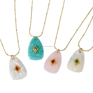 Water Droplet Shape Natural Stone Rose Quartz Agate Pendant Necklace Stainless Steel Accessory Simple Jewelry