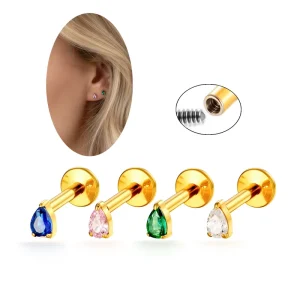 Water Droplet Zircon Cartilage Earrings ASTM F136 Titanium Internally Thread Tragus Piercing Jewelry Flat Back Earring