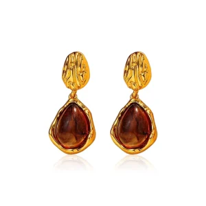Waterdrop Amber Resin Dangle Earrings Women Minimalist High Grade Stainless Steel Earrings